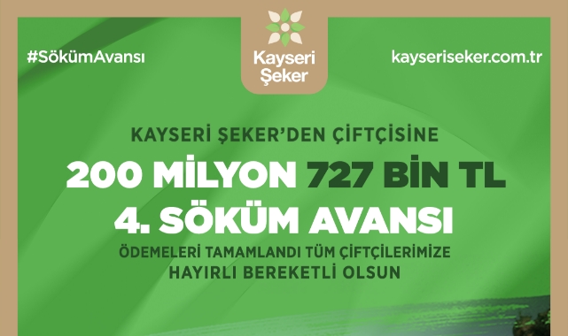ŞEKER'DEN ÇİFTÇİYE 4. SÖKÜM AVANSI