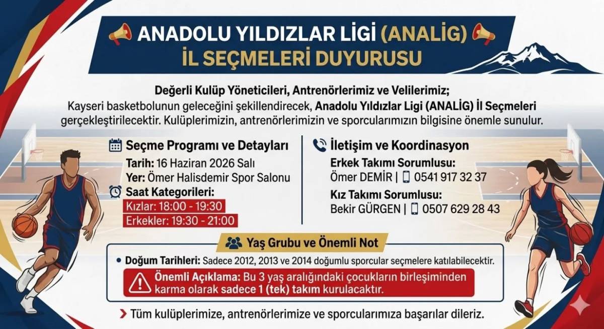 BASKETBOL İL SEÇMELERİ 16 HAZİRAN’DA YAPILACAK