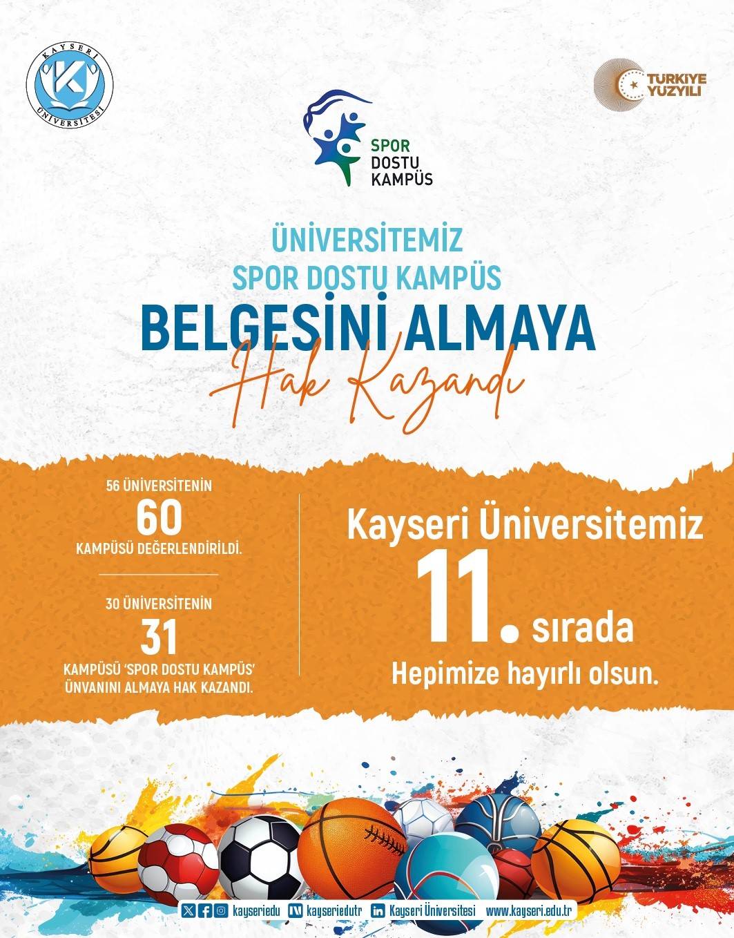 YÖK’TEN KAYSERİ ÜNİVERSİTESİ’NE ‘SPOR DOSTU KAMPÜS’ UNVANI