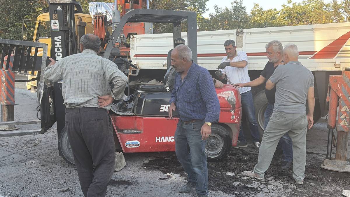 KONTROLDEN ÇIKAN FORKLİFT YAN YATTI: 1 YARALI