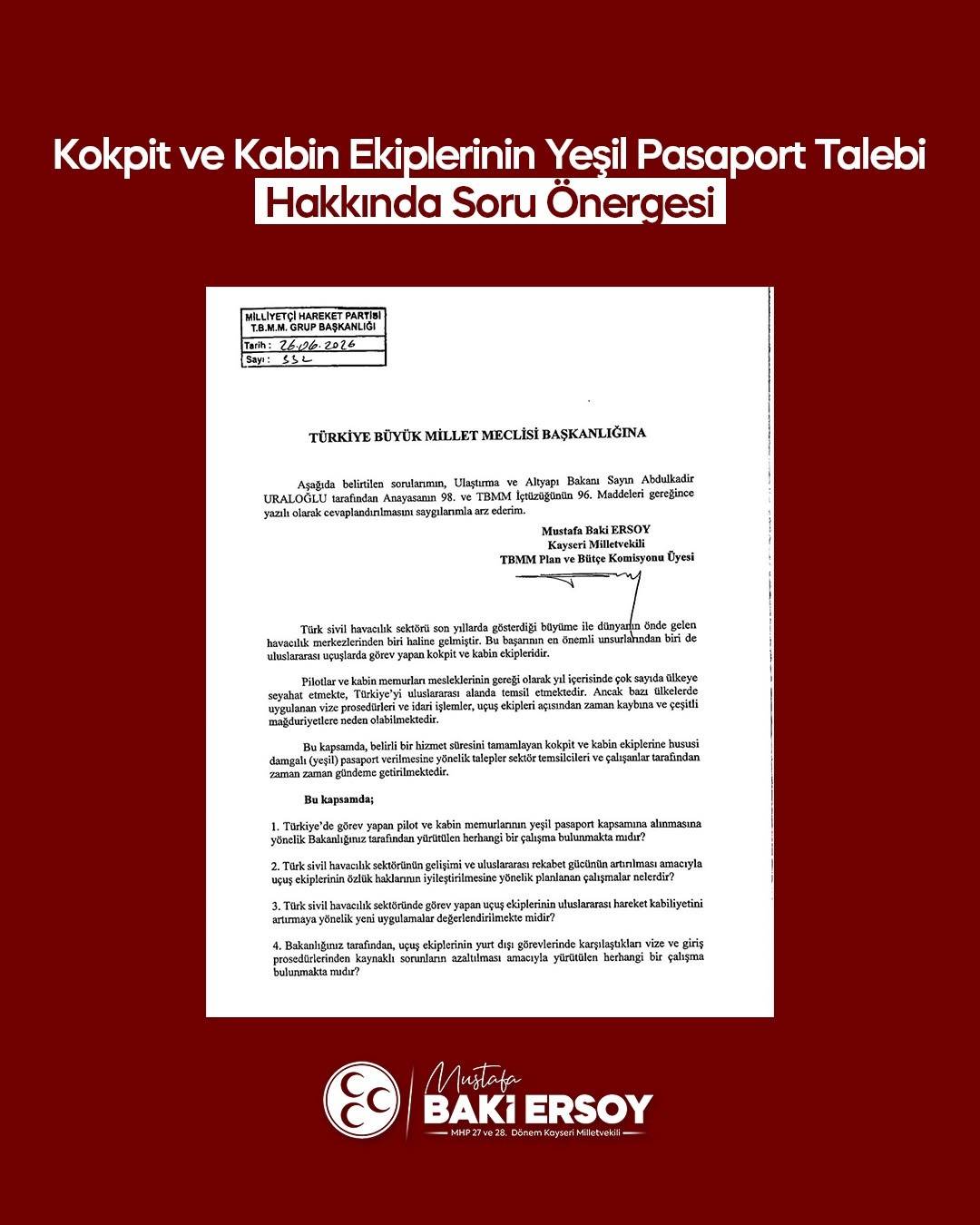 ERSOY'DAN SORU ÖNERGELERİNE DEVAM